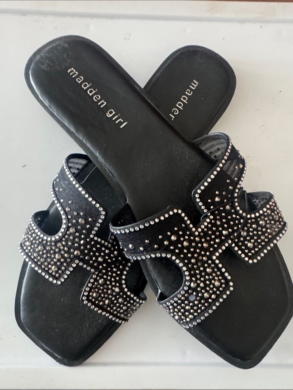 Madden Girl Black Rhinestone Slide Mules